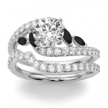 Swirl Design Diamond & Marquise Black Diamond Bridal Ring Set in Palladium (0.96ct)